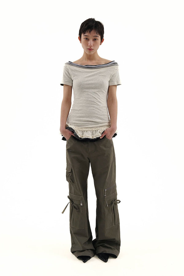 Cotton - Linen Off - Shoulder Faux Layered Tee - COPPING THREADS - MOROMORO