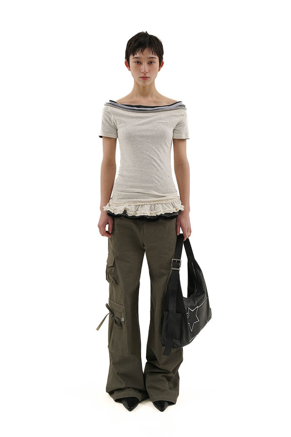 Cotton - Linen Off - Shoulder Faux Layered Tee - COPPING THREADS - MOROMORO
