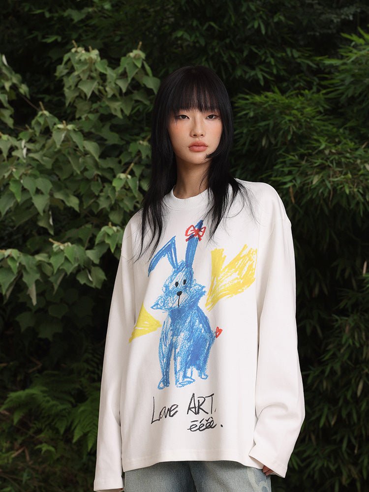 Crayon Hand - drawn Rabbit Print Heavyweight Long Sleeve Shirt - COPPING THREADS - ARTMONSTER Hauptbild