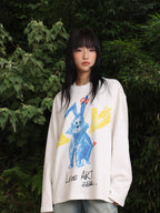 Crayon Hand - drawn Rabbit Print Heavyweight Long Sleeve Shirt - COPPING THREADS - ARTMONSTER