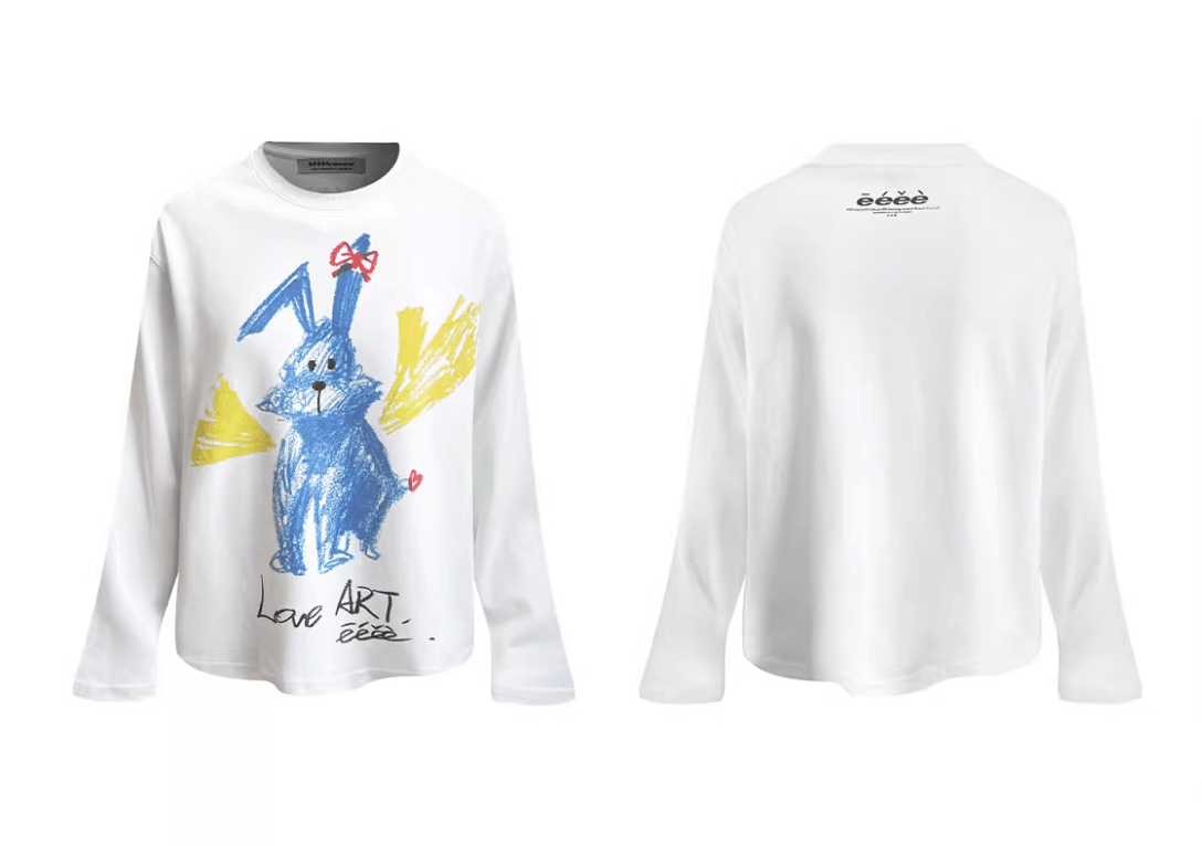 Crayon Hand - drawn Rabbit Print Heavyweight Long Sleeve Shirt - COPPING THREADS - ARTMONSTER