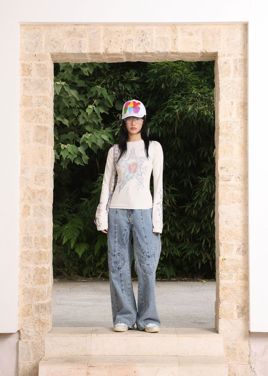 Crayon Hand - drawn Star Print Long Sleeve Tee - COPPING THREADS - ARTMONSTER