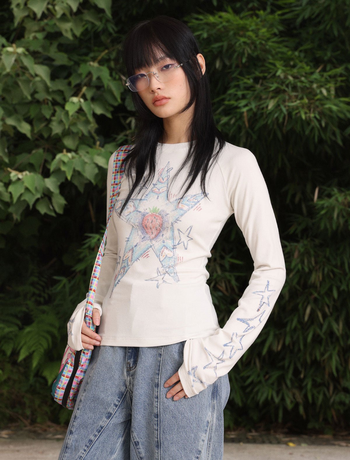 Crayon Hand - drawn Star Print Long Sleeve Tee - COPPING THREADS - ARTMONSTER