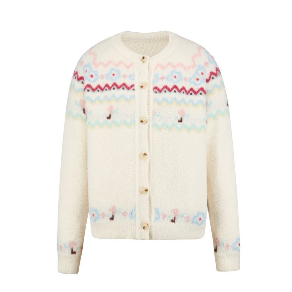 Cream Fair Isle Pattern Knit Cardigan - COPPING THREADS - AYF