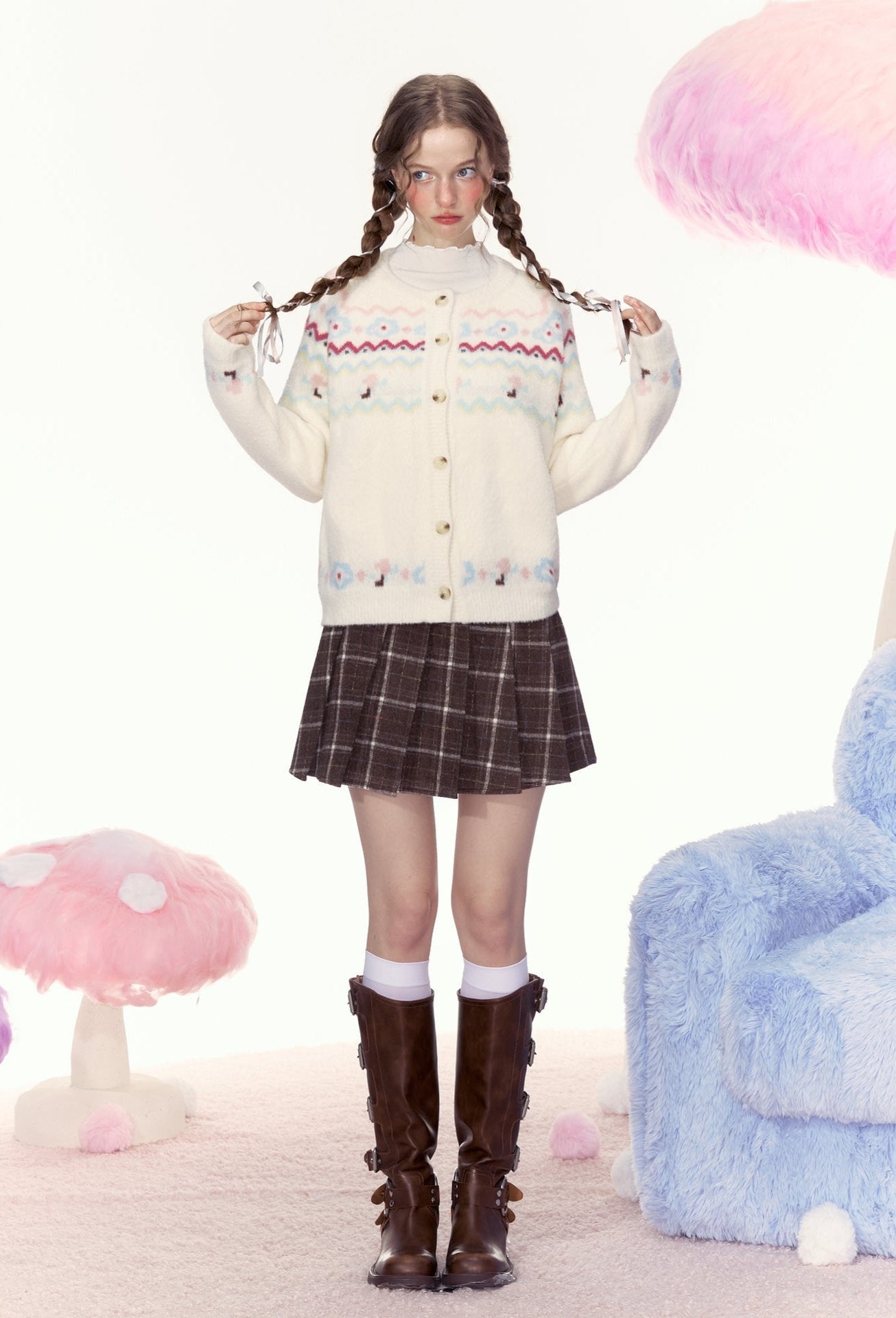 Cream Fair Isle Pattern Knit Cardigan - COPPING THREADS - AYF