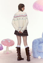 Cream Fair Isle Pattern Knit Cardigan - COPPING THREADS - AYF