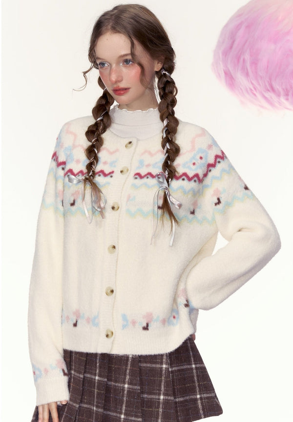 Cream Fair Isle Pattern Knit Cardigan - COPPING THREADS - AYF