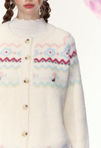 Cream Fair Isle Pattern Knit Cardigan - COPPING THREADS - AYF