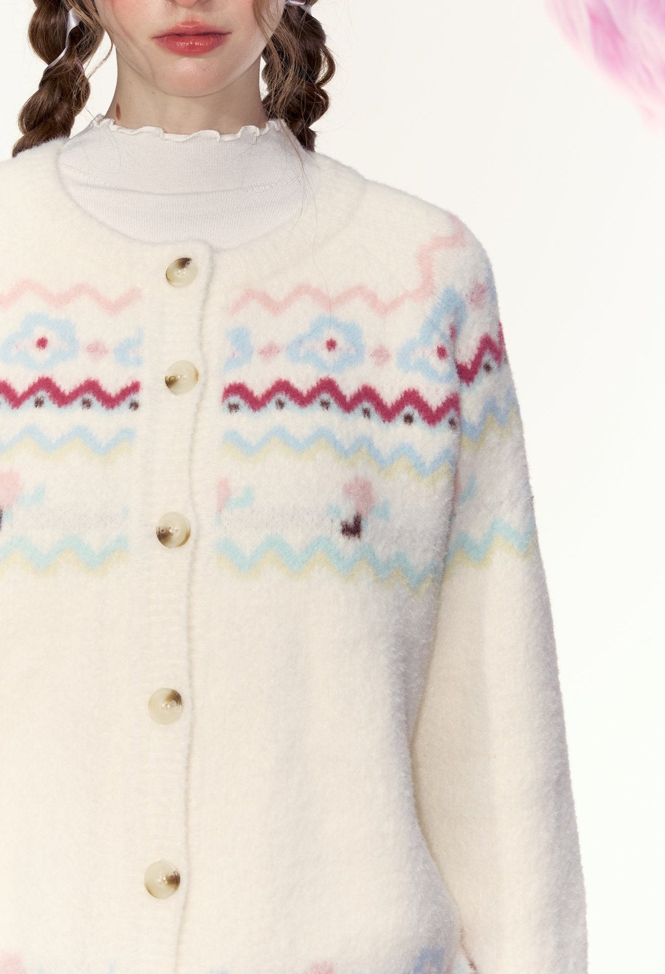 Cream Fair Isle Pattern Knit Cardigan - COPPING THREADS - AYF