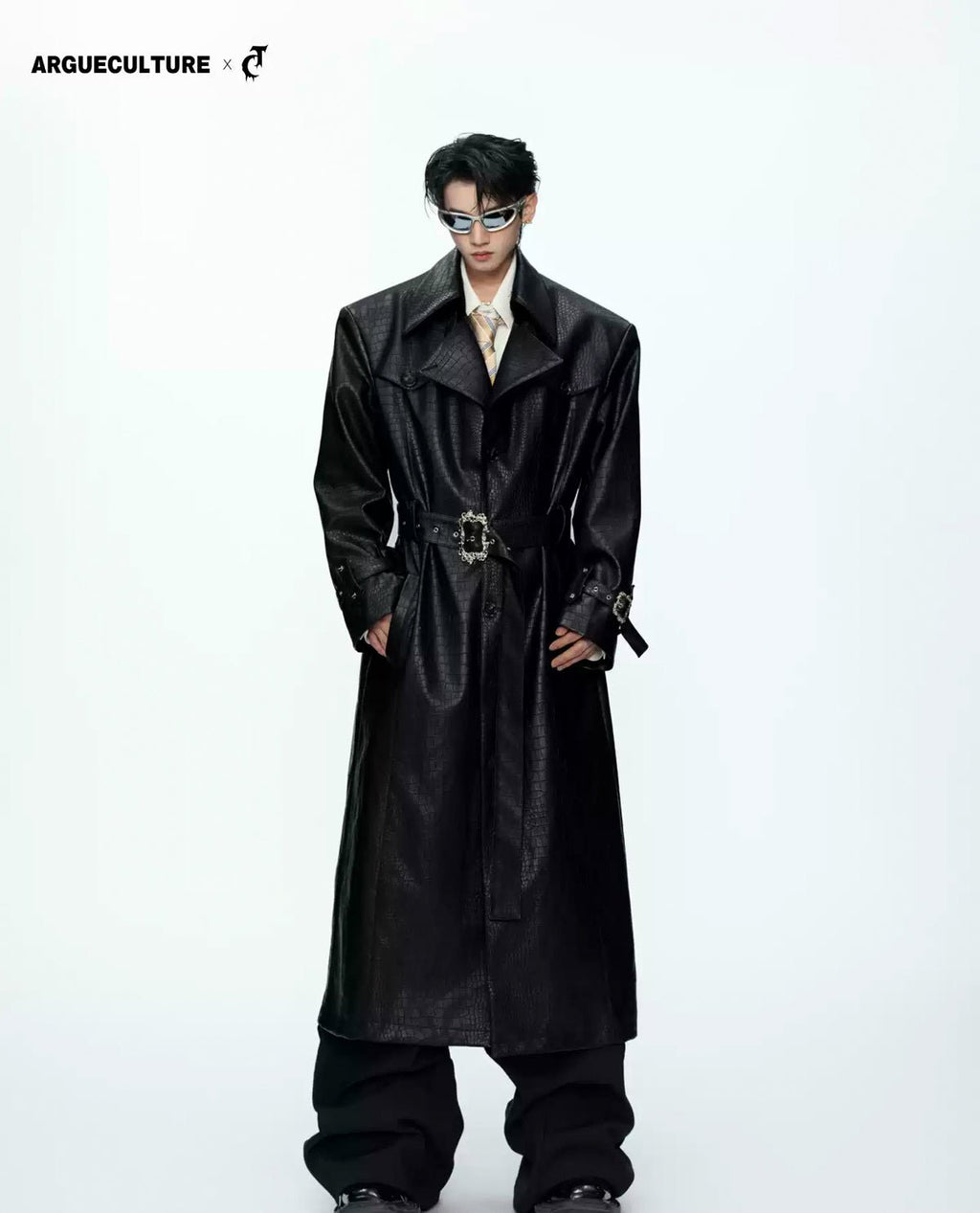 Croc-Embossed Belted Long Coat - COPPING THREADS - Argue Culture
