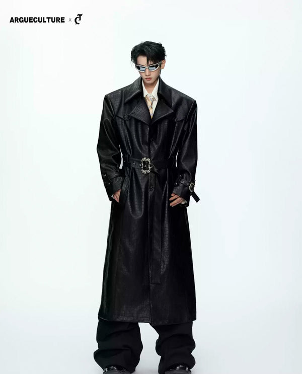 Croc-Embossed Belted Long Coat - COPPING THREADS - Argue Culture