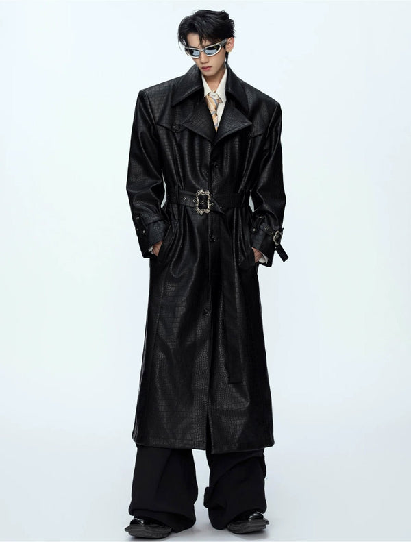 Croc-Embossed Belted Long Coat - COPPING THREADS - Argue Culture