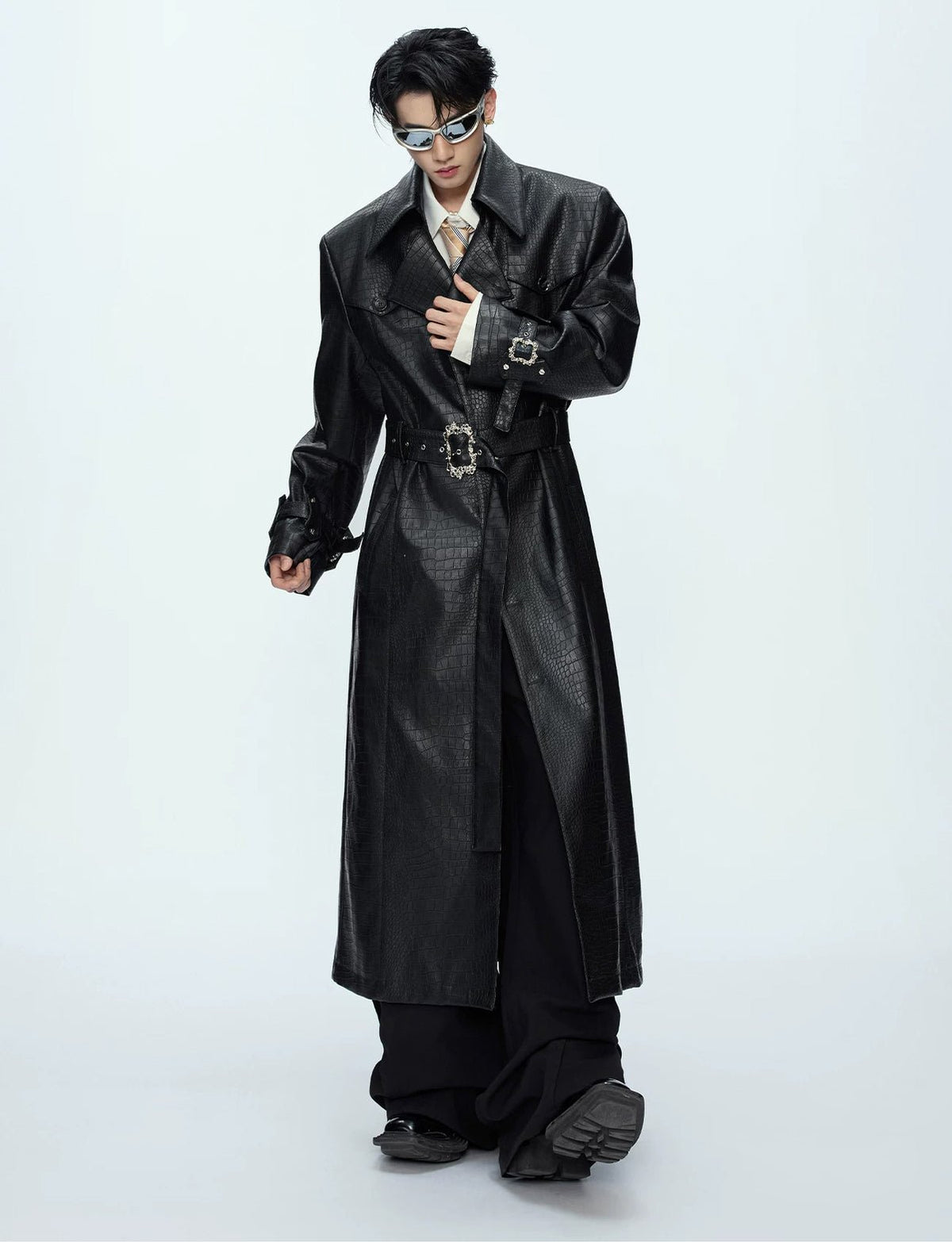 Croc-Embossed Belted Long Coat - COPPING THREADS - Argue Culture