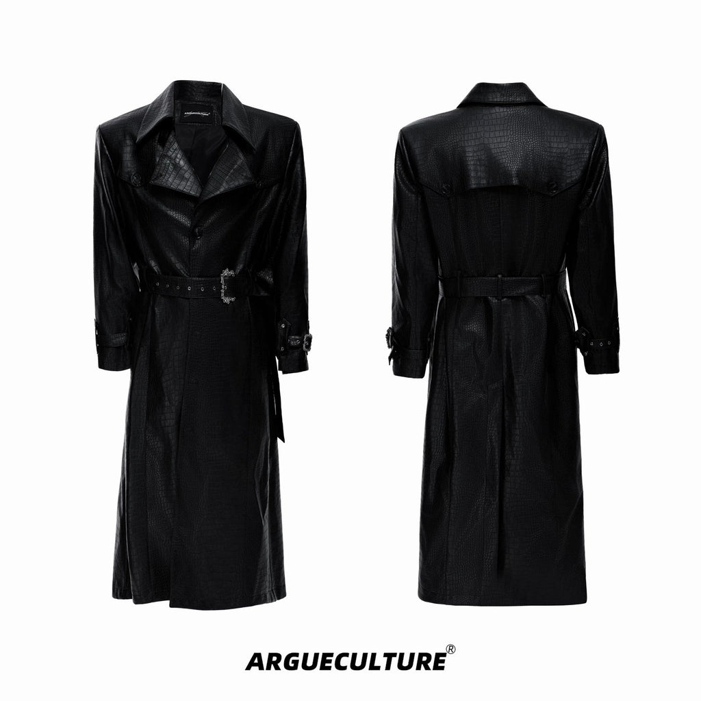 Croc-Embossed Belted Long Coat - COPPING THREADS - Argue Culture