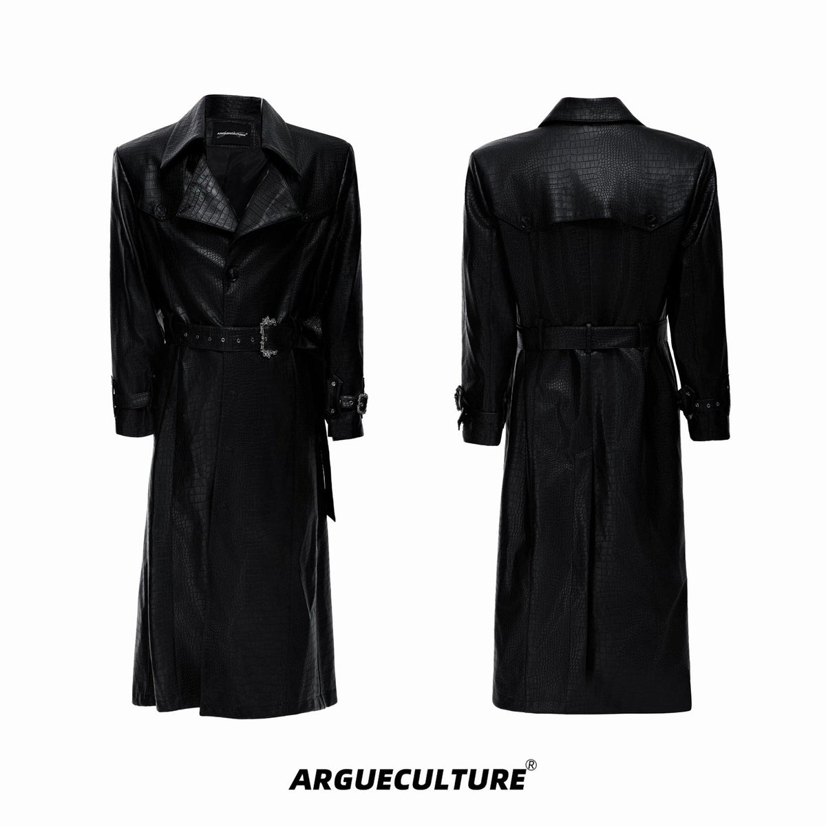 Croc-Embossed Belted Long Coat - COPPING THREADS - Argue Culture
