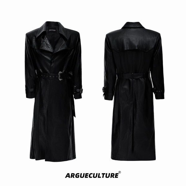 Croc-Embossed Belted Long Coat - COPPING THREADS - Argue Culture