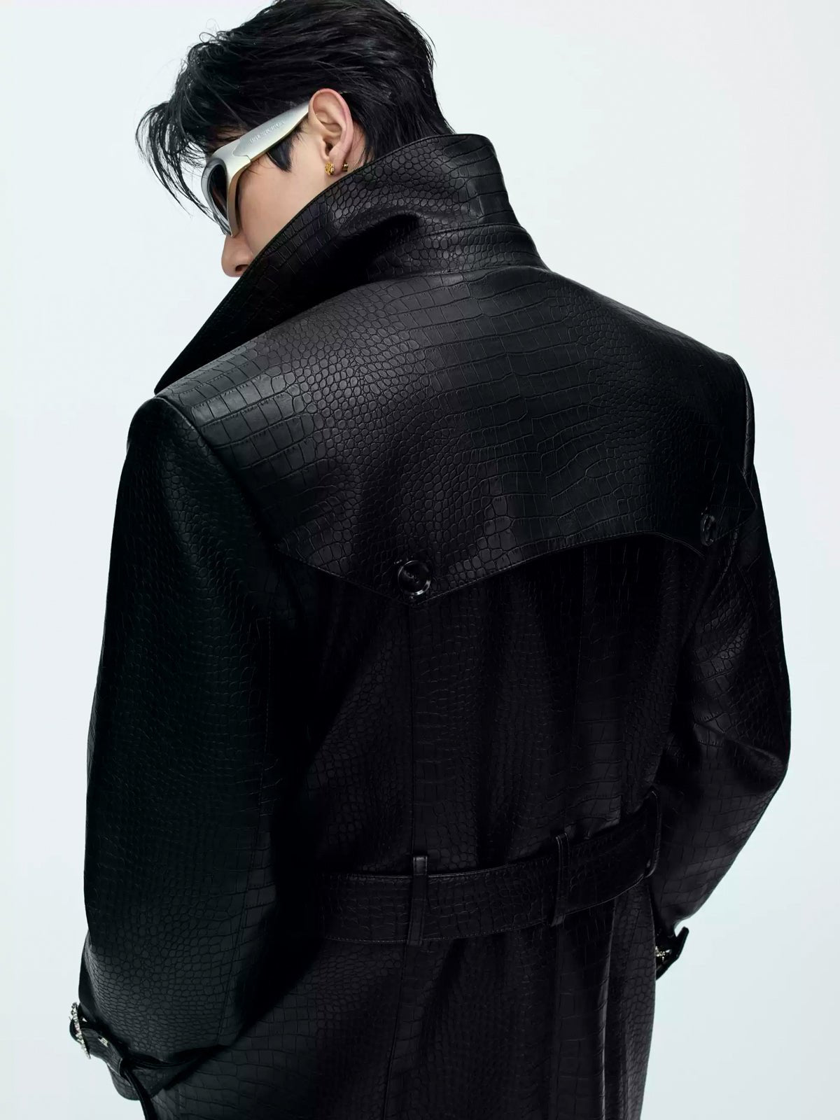 Croc-Embossed Belted Long Coat - COPPING THREADS - Argue Culture