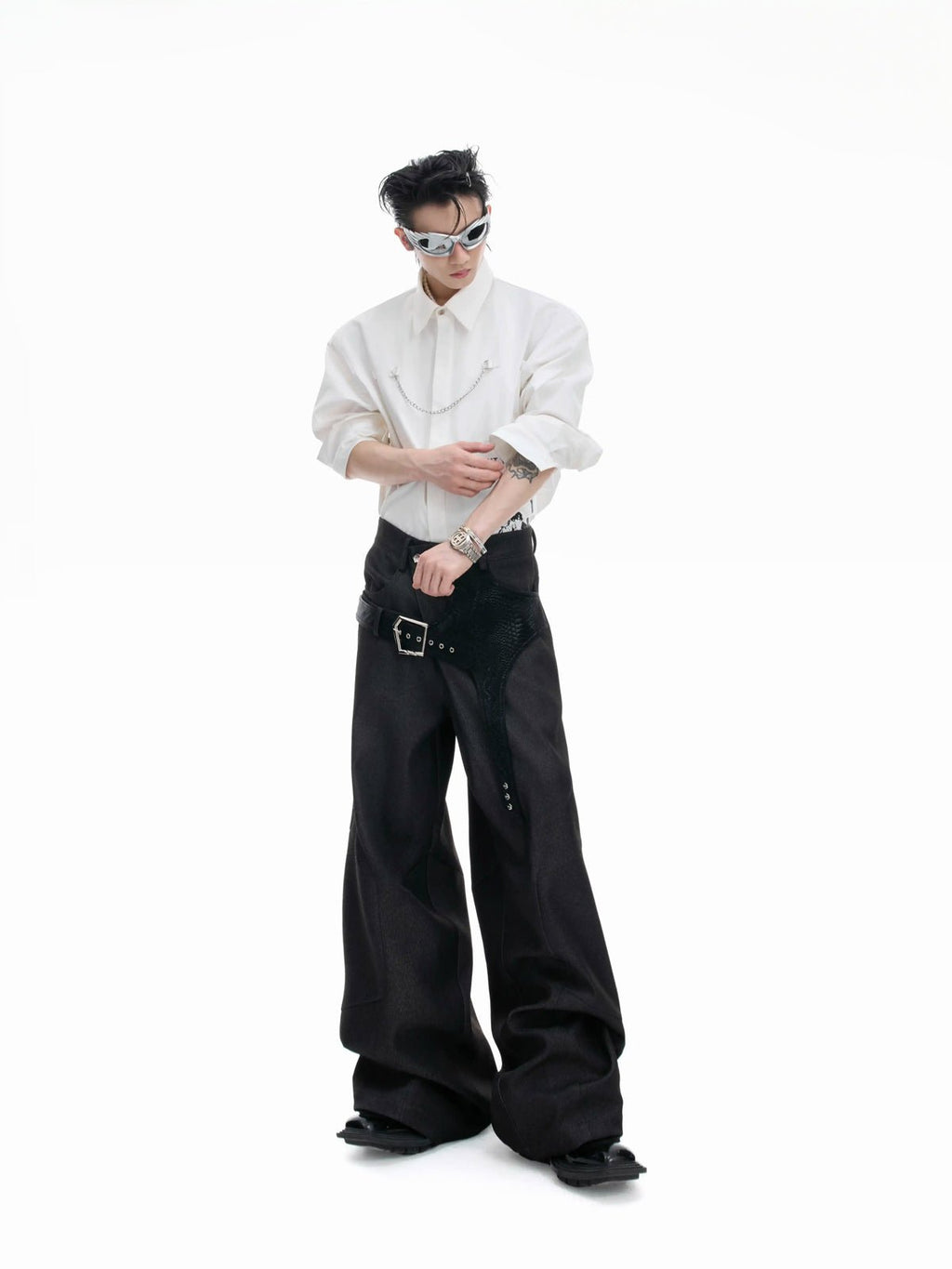 Croc-Trim Straight-Leg Tailored Pants - COPPING THREADS - Argue Culture