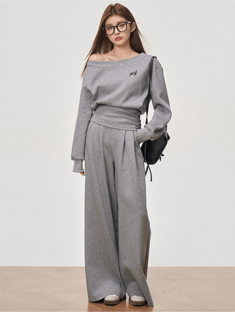 Cropped Cinched Waist Off - Shoulder Sweatshirt Suits - COPPING THREADS - WES1
