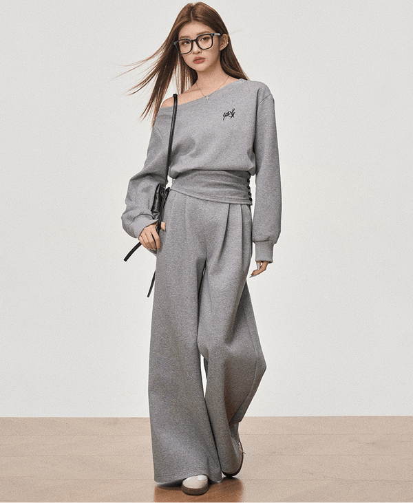 Cropped Cinched Waist Off - Shoulder Sweatshirt Suits - COPPING THREADS - WES1