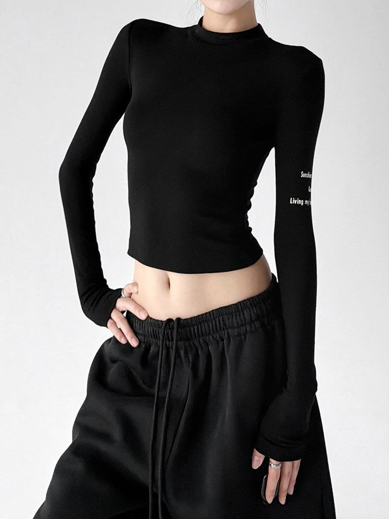 Cropped Sleeve-Print Long-Sleeve Top - CT66241 - COPPING THREADS - CT ORIGINALS