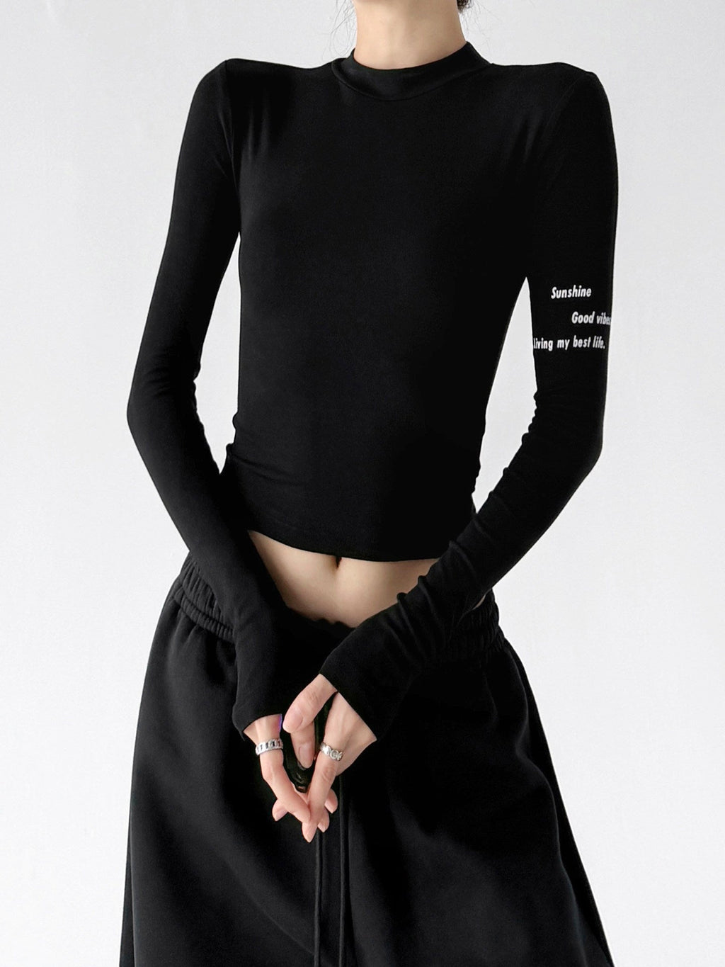 Cropped Sleeve-Print Long-Sleeve Top - CT66241 - COPPING THREADS - CT ORIGINALS