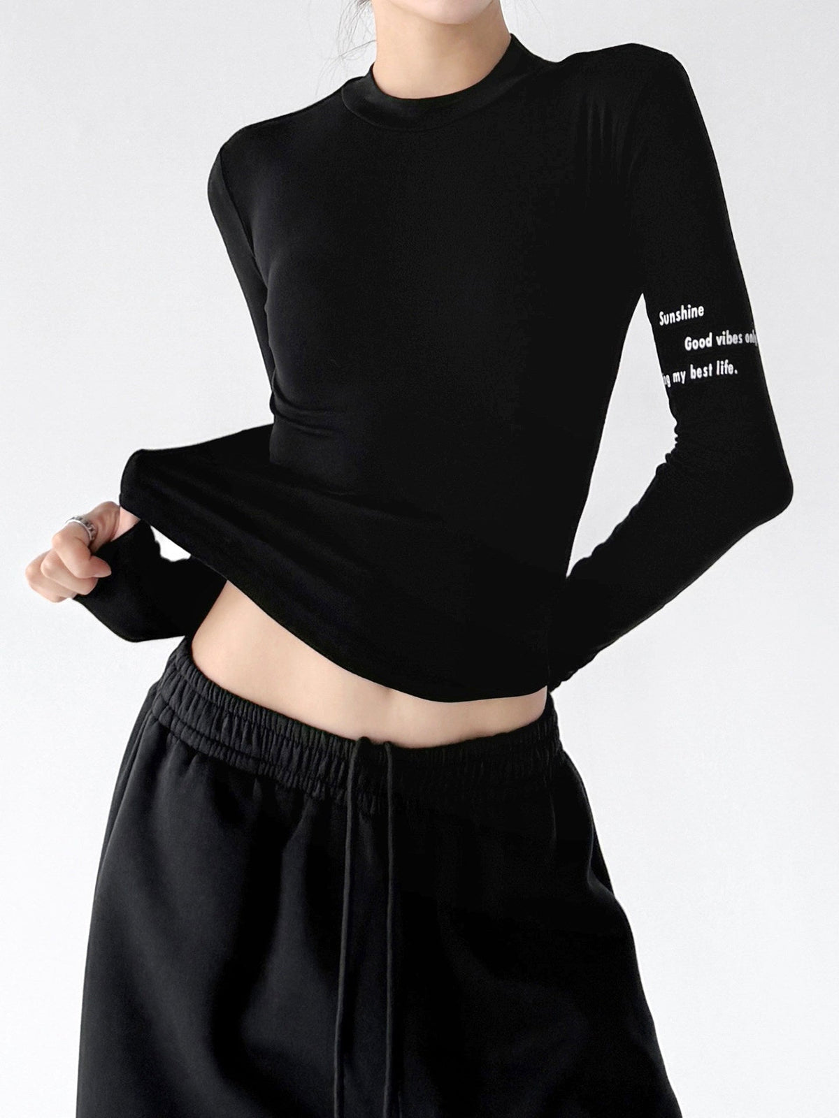 Cropped Sleeve-Print Long-Sleeve Top - CT66241 - COPPING THREADS - CT ORIGINALS