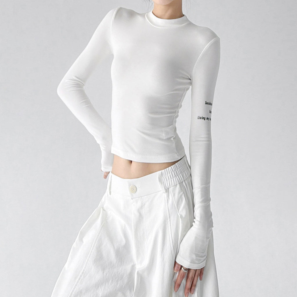 Cropped Sleeve-Print Long-Sleeve Top - CT66241 - COPPING THREADS - CT ORIGINALS