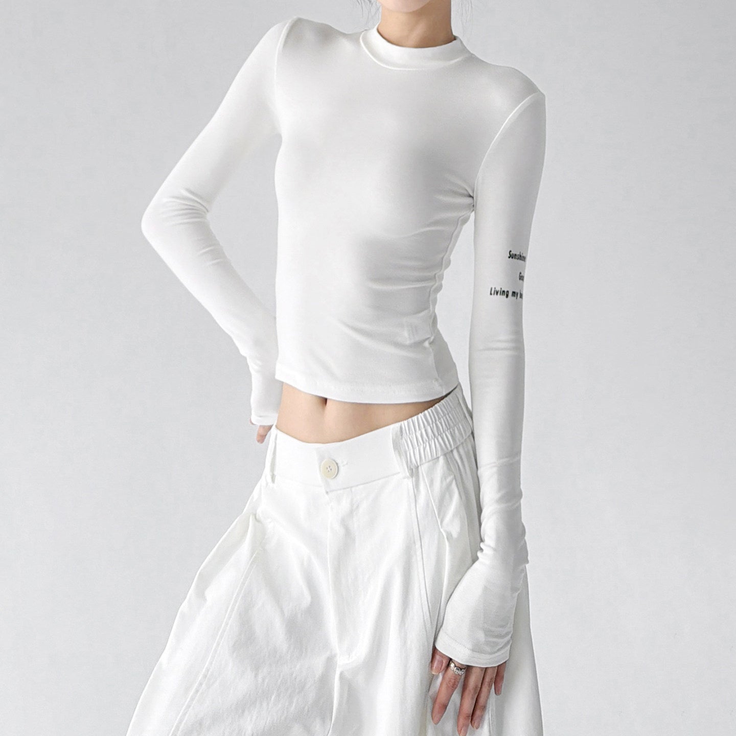 Cropped Sleeve-Print Long-Sleeve Top - CT66241 - COPPING THREADS - CT ORIGINALS