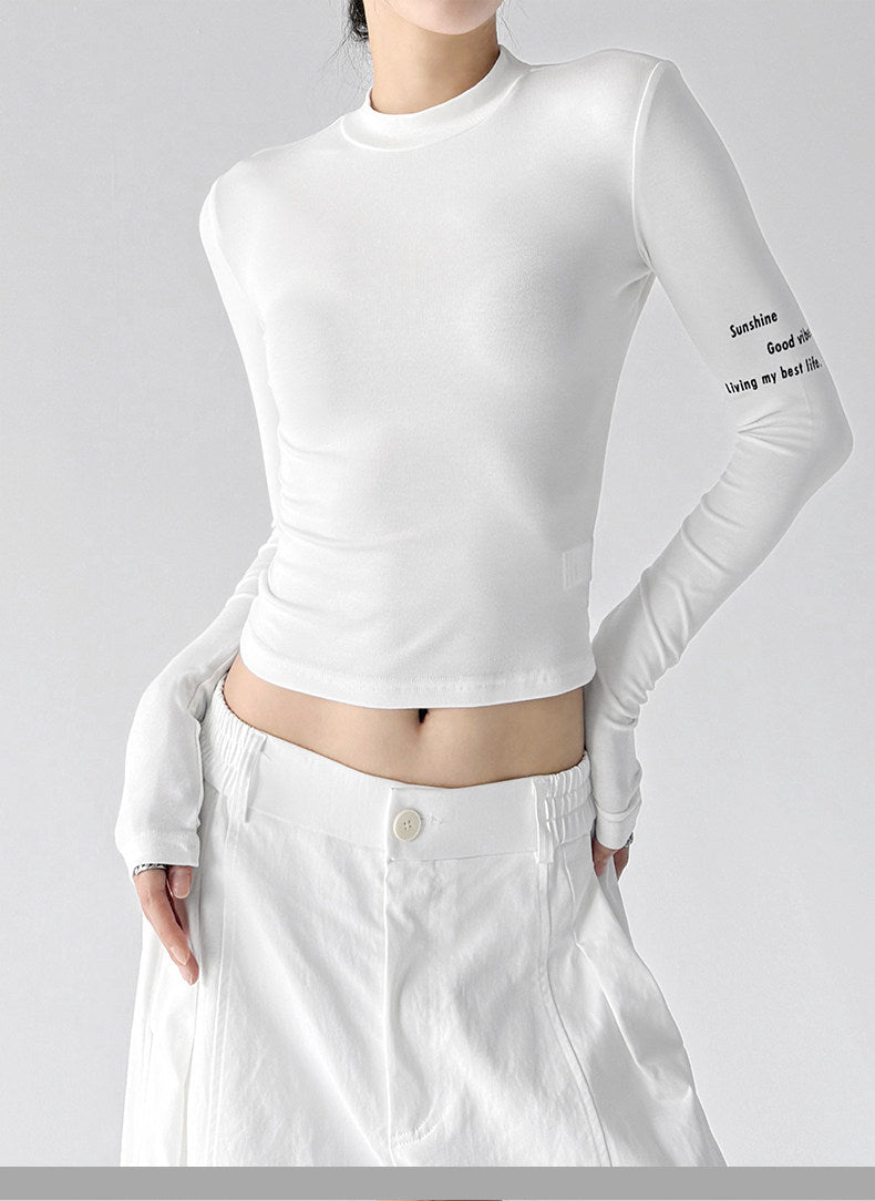 Cropped Sleeve-Print Long-Sleeve Top - CT66241 - COPPING THREADS - CT ORIGINALS