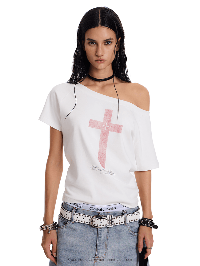 Cross Graphic Reversible Off - Shoulder Tee - COPPING THREADS - 0123Start Hover Image