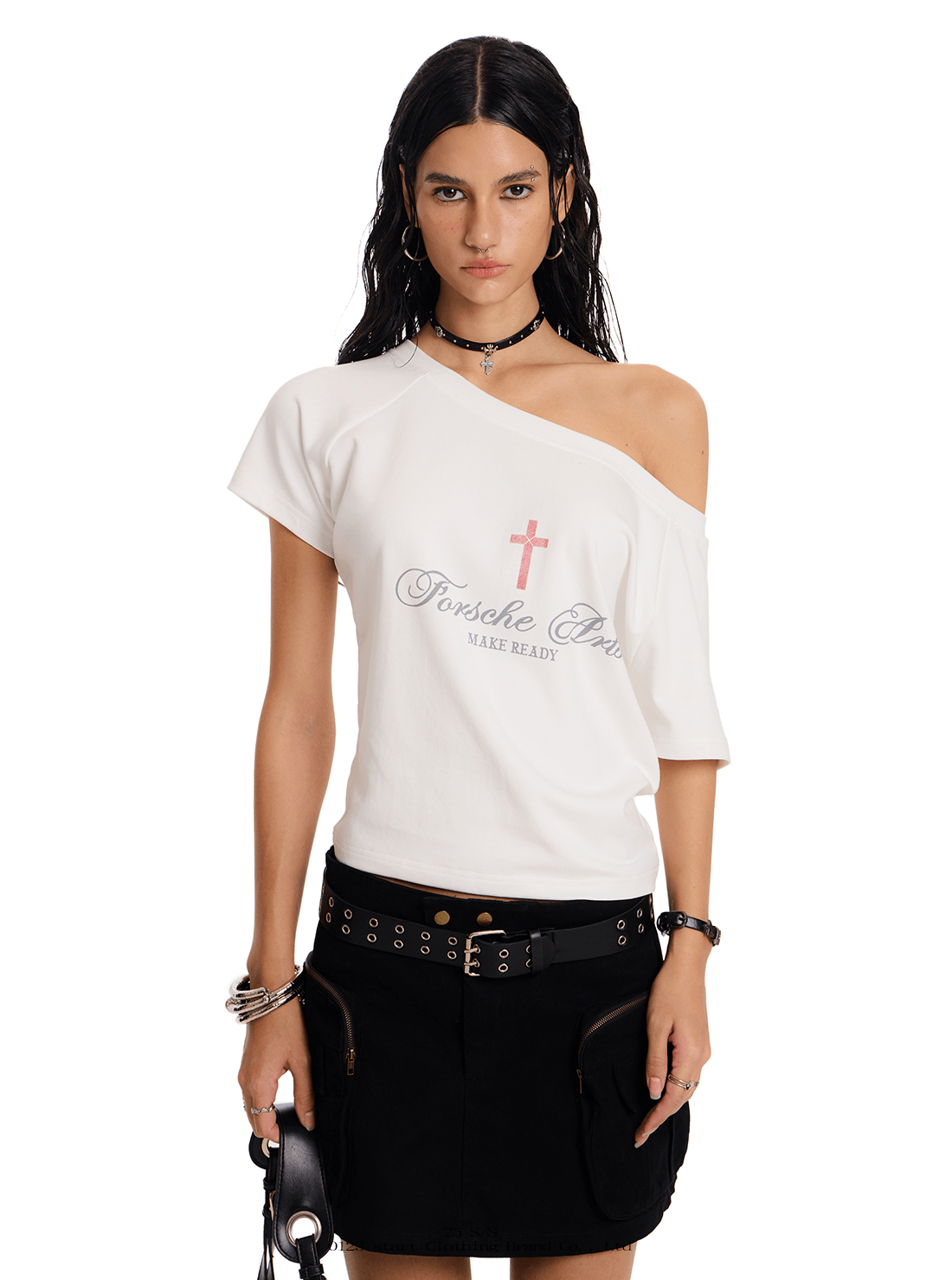 Cross Graphic Reversible Off-Shoulder Tee Secondary image