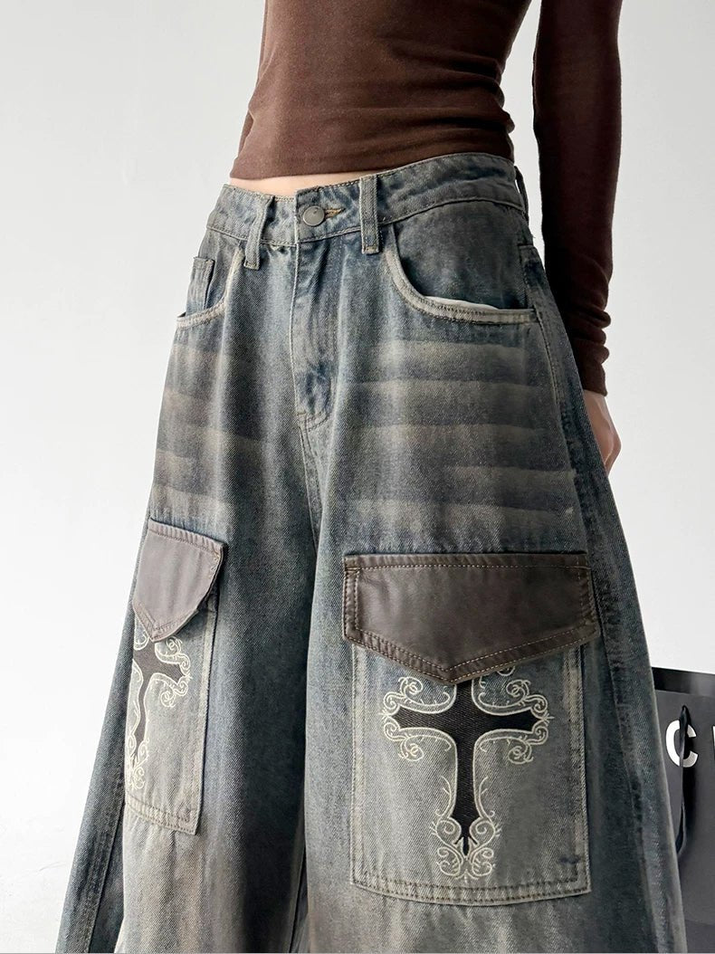 Cross-Motif Flap-Pocket Jeans - COPPING THREADS - CT ORIGINALS