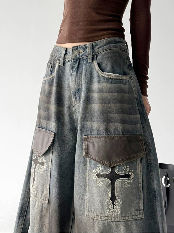 Cross-Motif Flap-Pocket Jeans - COPPING THREADS - CT ORIGINALS