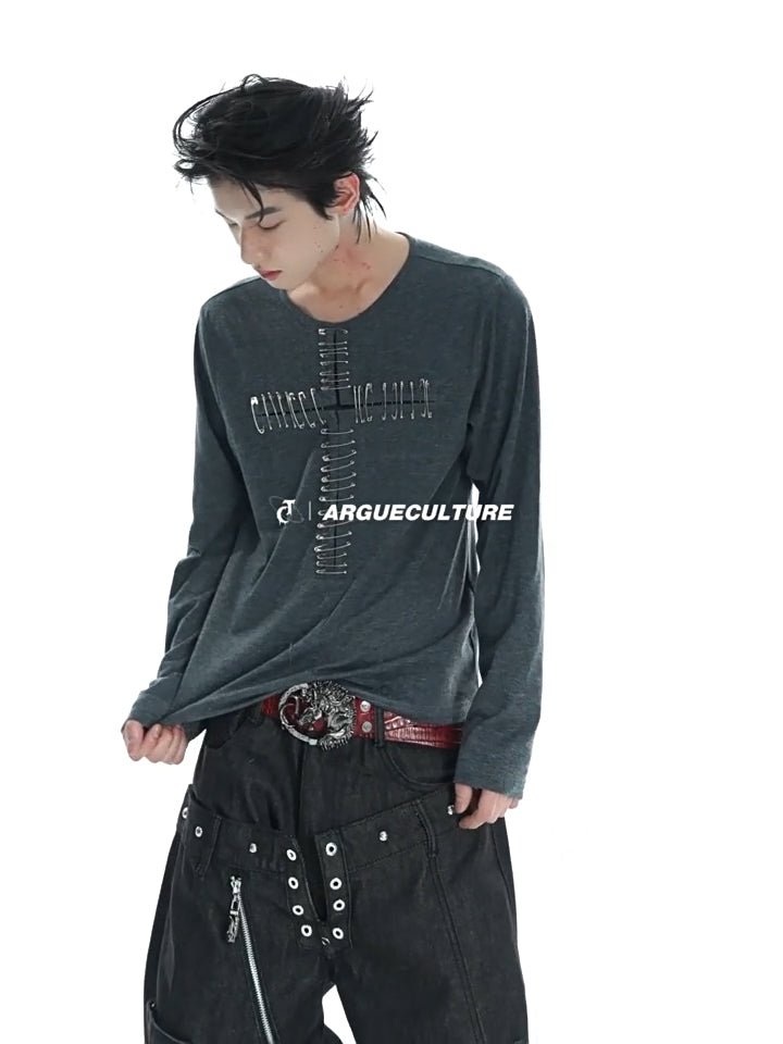 Cross-Pin Henley Long-Sleeve Top - COPPING THREADS - Argue Culture