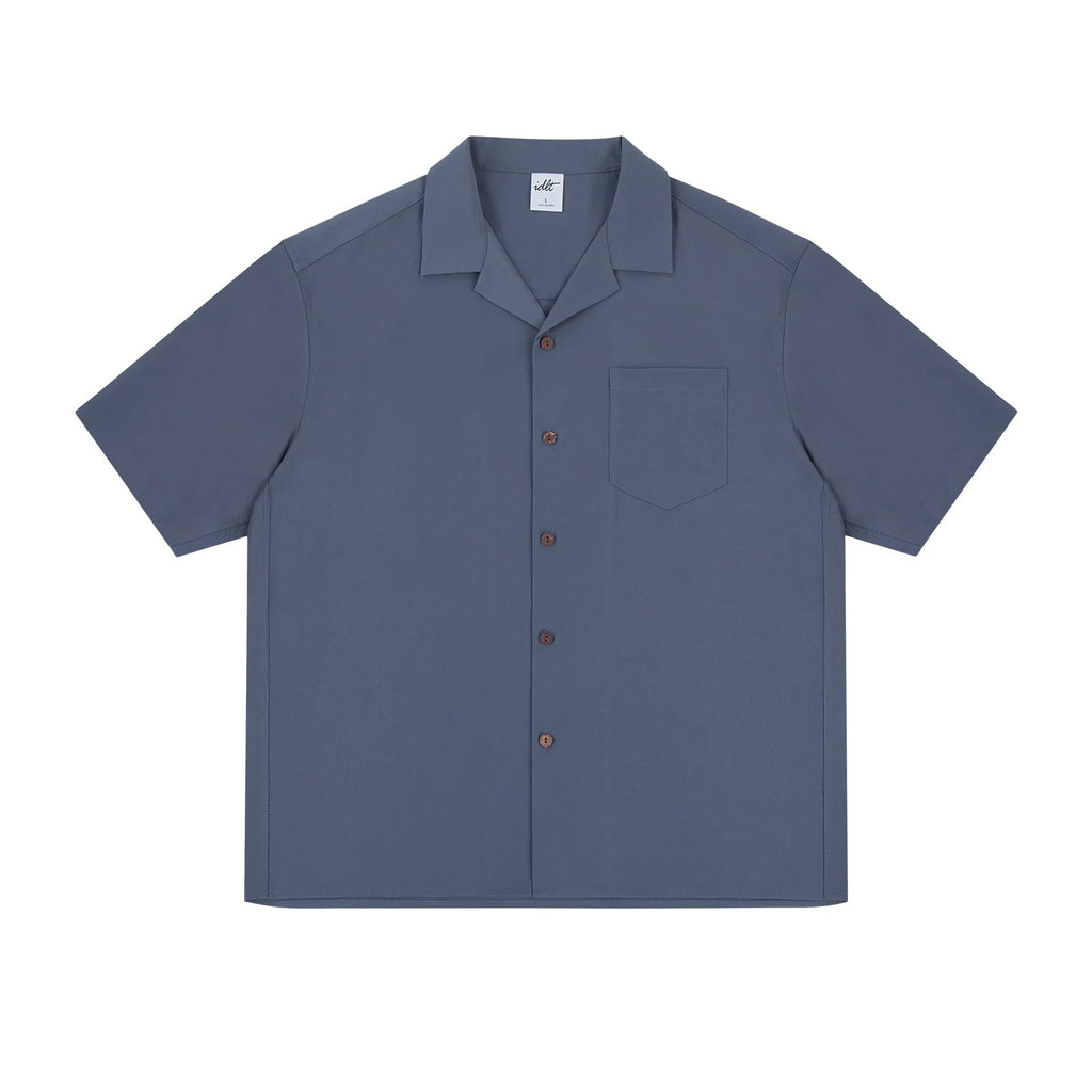 IDLT short sleeve shirt, blue gray front.