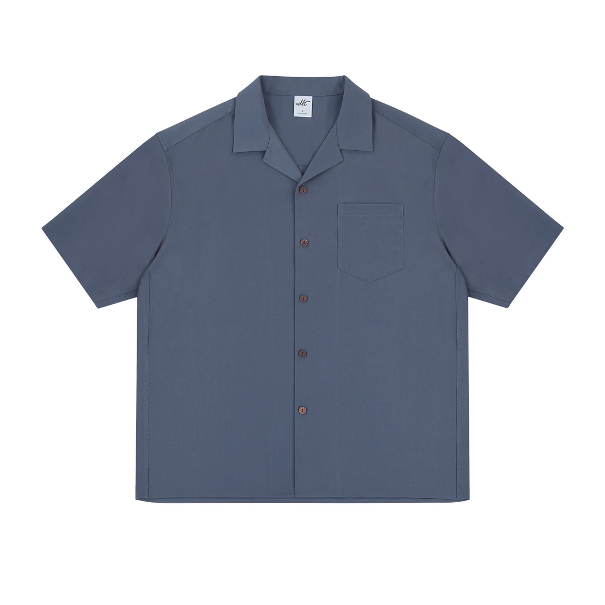 IDLT short sleeve shirt, blue gray front.