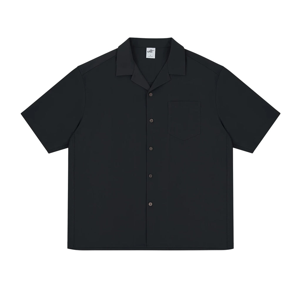 IDLT short sleeve shirt, black front.