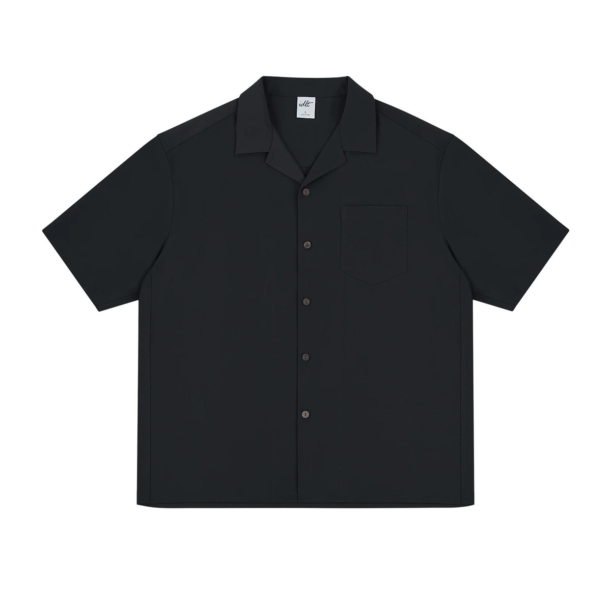 IDLT short sleeve shirt, black front.