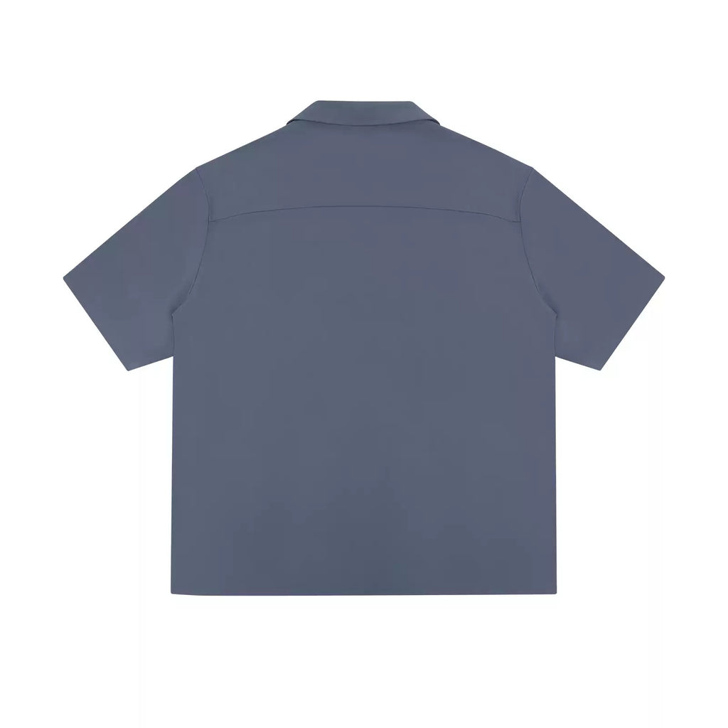 IDLT short sleeve shirt, blue gray back.
