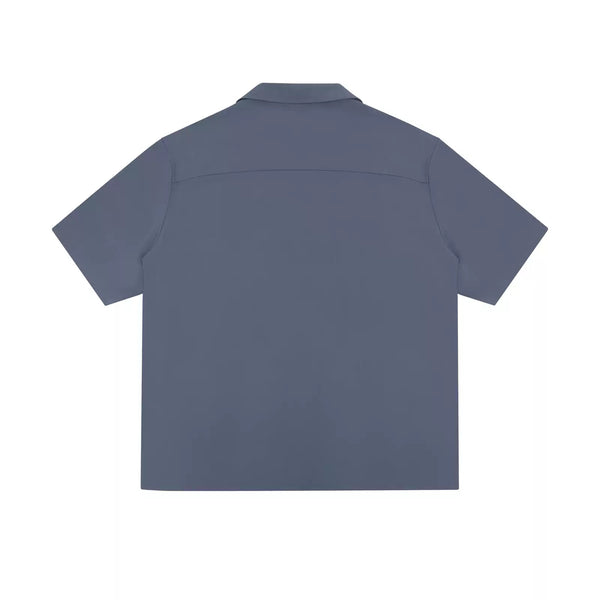 IDLT short sleeve shirt, blue gray back.