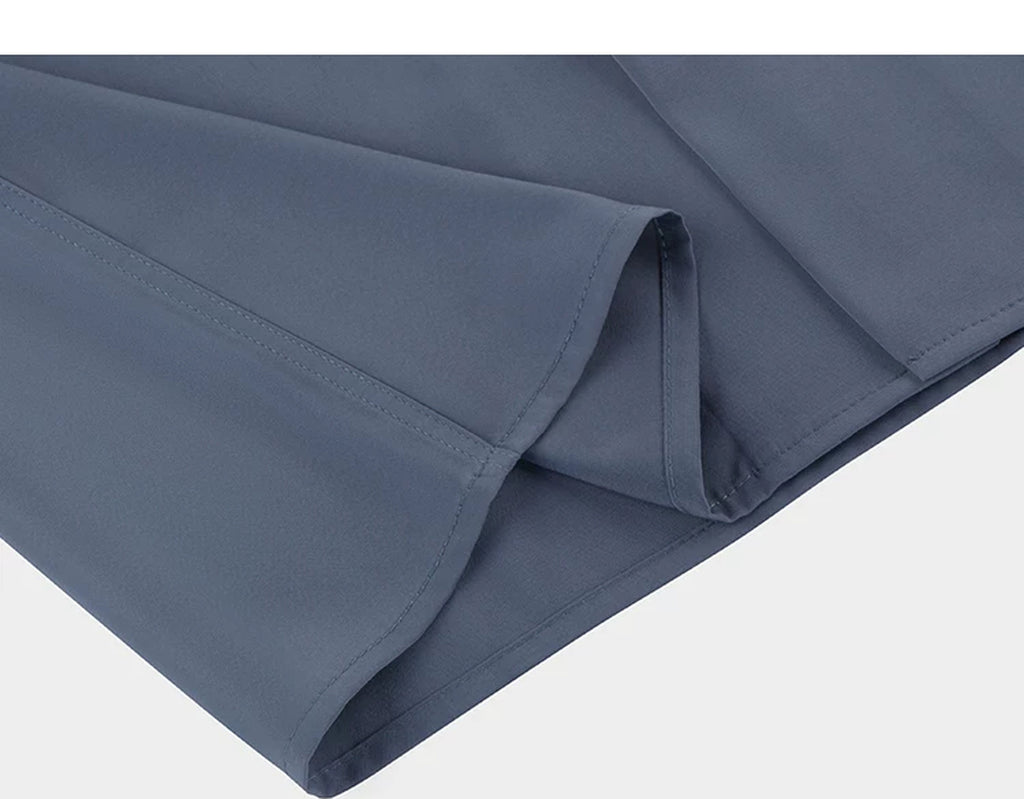 IDLT short sleeve shirt, blue gray folded hem.