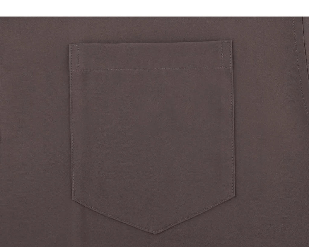 IDLT short sleeve shirt, brown chest pocket.
