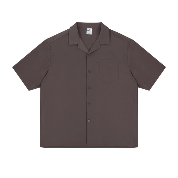 Boxy Camp-Collar Shirt, coffee brown front view.