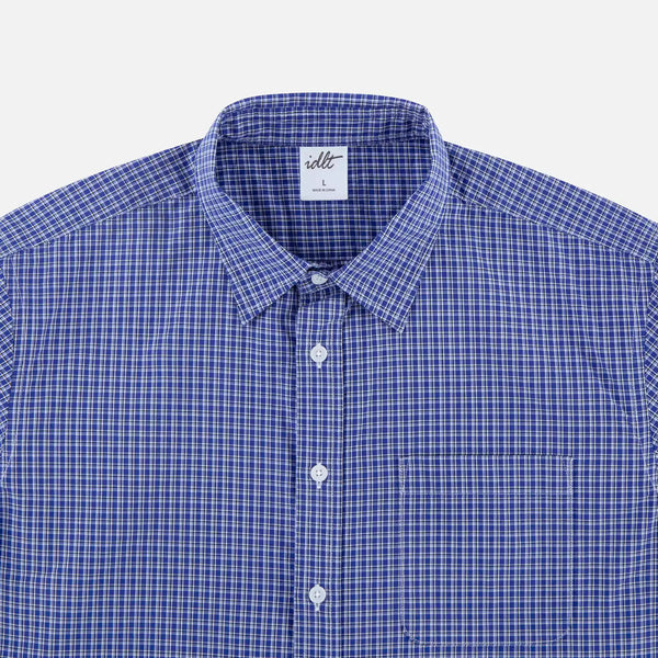 IDLT plaid shirt, blue collar and placket.