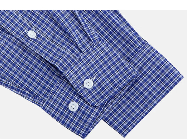 IDLT plaid shirt, blue buttoned cuffs.