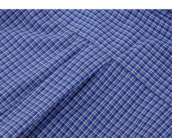 IDLT plaid shirt, blue plaid fabric texture.