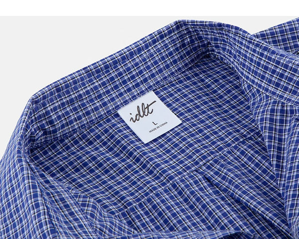 IDLT plaid shirt, blue neckline label.