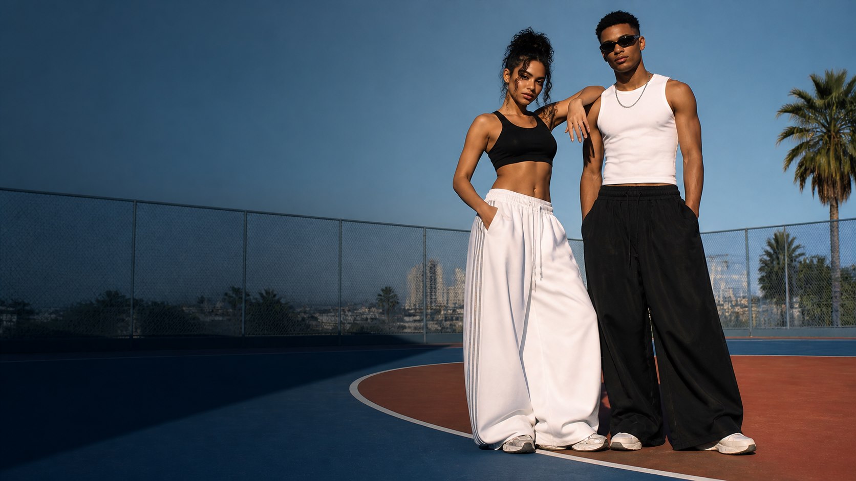 CT Originals wide-leg streetwear on an outdoor court