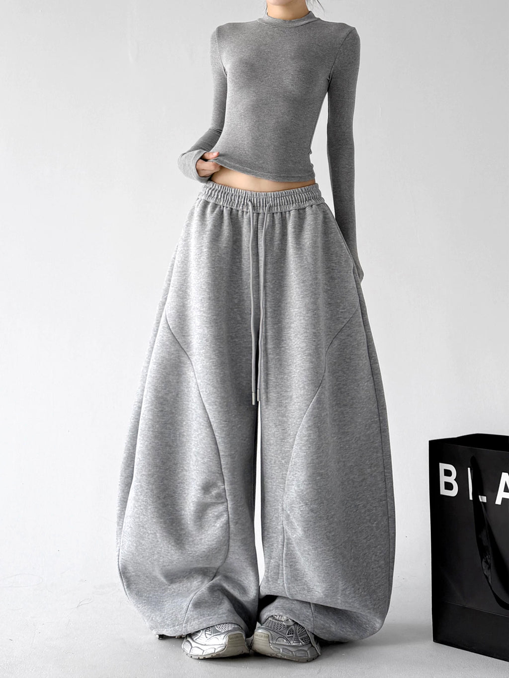 Gray wide-leg sweatpants front view